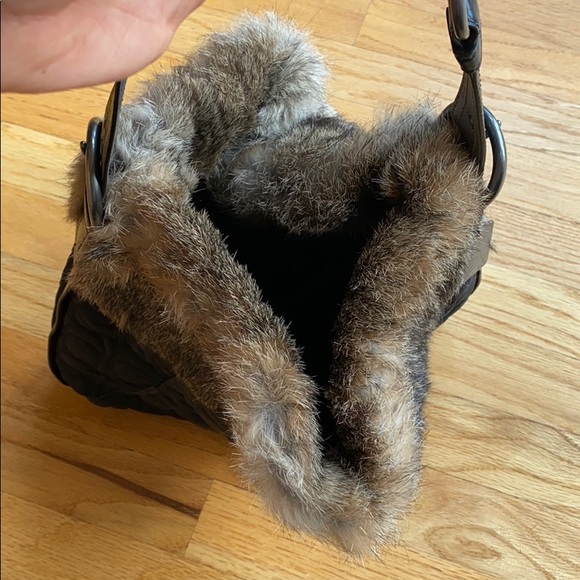Coach Black Fur Trimmed Quilted Hobo Bag - Picture 5 of 7